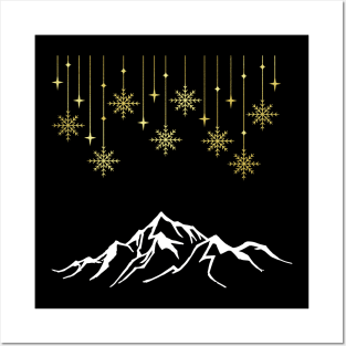 Gold Snow Falling on a Mountaintop Posters and Art